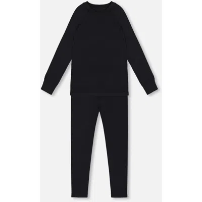 Deux Par Deux Kids Gender Inclusive Merino Wool Base Layer Set In Black