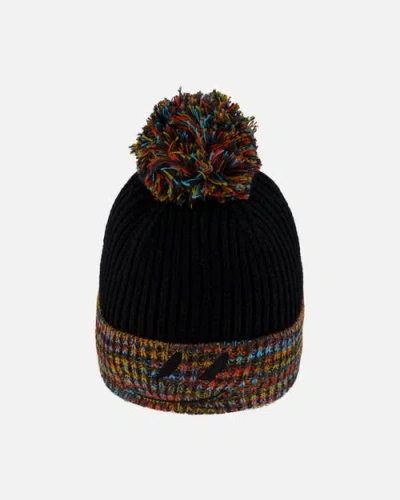 Deux Par Deux Lined Knit Winter Hat With Pompom In Animal Print