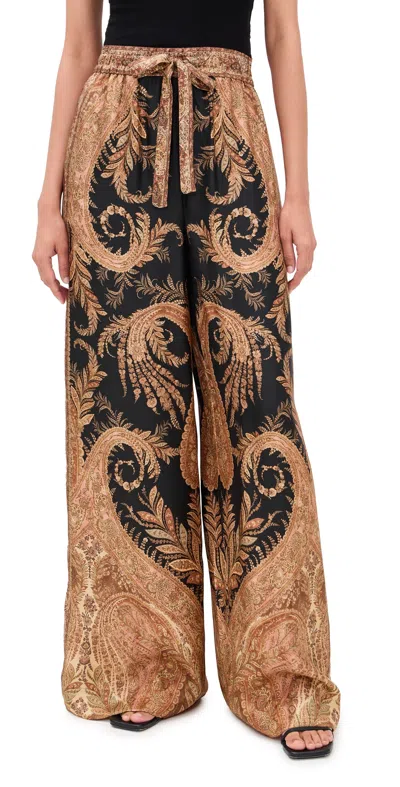 Zimmermann Wide-leg Trousers With Intricate Baroque Print And Adjustable Waistband