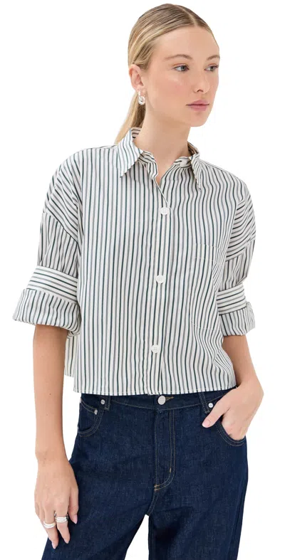 Twp Next Ex Stripe Crop Cotton Button-up Shirt In White