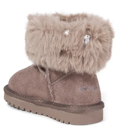 Monnalisa Ankle Boots Aus Veloursleder Mit Faux Fur In Brown