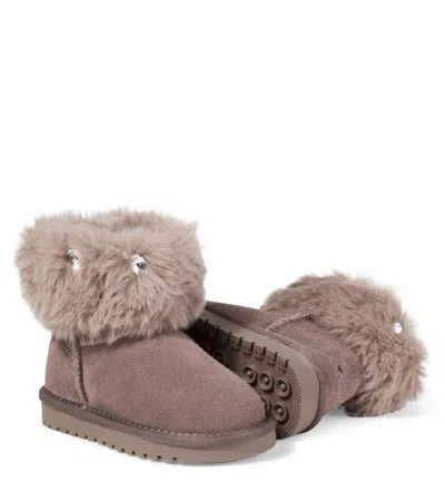Monnalisa Ankle Boots Aus Veloursleder Mit Faux Fur In Brown