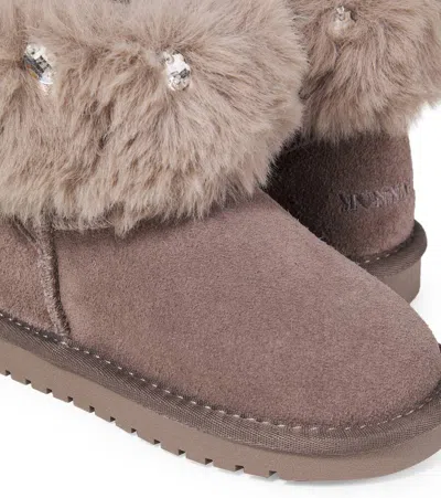 Monnalisa Ankle Boots Aus Veloursleder Mit Faux Fur In Brown