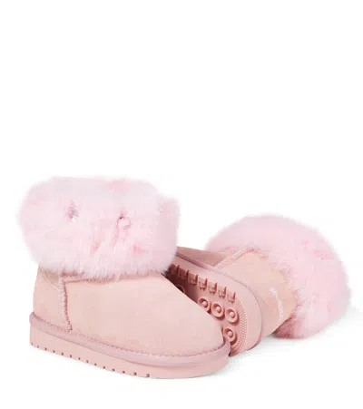 Monnalisa Ankle Boots Aus Veloursleder Mit Faux Fur In Pink