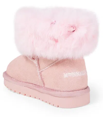 Monnalisa Ankle Boots Aus Veloursleder Mit Faux Fur In Pink
