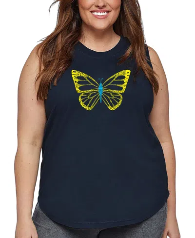 La Pop Art Plus Size Butterfly Word Art Tank Top In Blue
