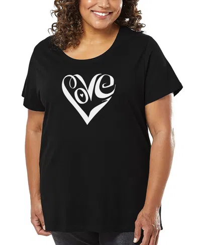 La Pop Art Plus Size Script Heart Word Art T-shirt In Black