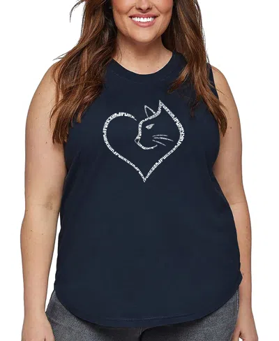 La Pop Art Plus Size Cat Word Art Tank Top In Blue