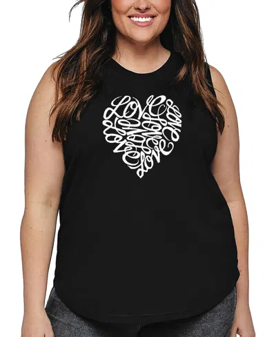 La Pop Art Plus Size Cursive Heart Word Art Tank Top In Black