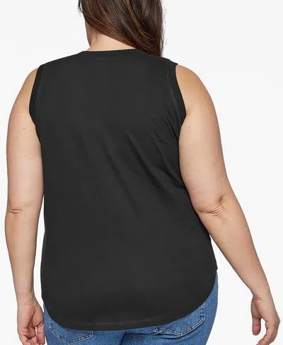 La Pop Art Plus Size Cursive Heart Word Art Tank Top In Black