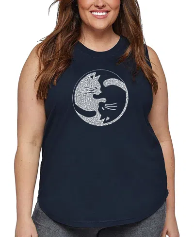 La Pop Art Plus Size Yin Yang Cat Word Art Tank Top In Black