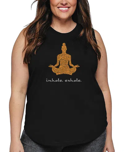 La Pop Art Plus Size Inhale Exhale Word Art Tank Top In Black