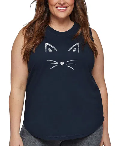La Pop Art Plus Size Whiskers Word Art Tank Top In Blue