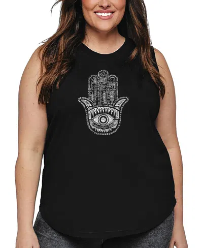 La Pop Art Plus Size Hamsa Word Art Tank Top In Black