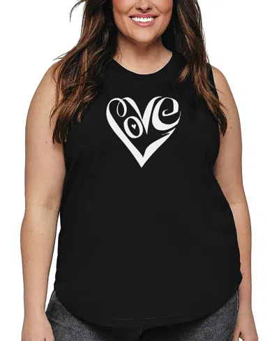 La Pop Art Plus Size Script Love Heart Word Art Tank Top In Black