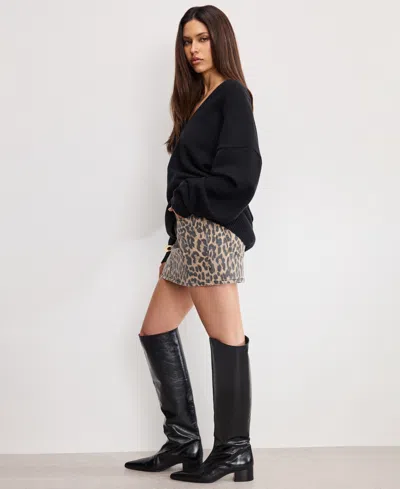 Good American Womens Leo Good 90's Denim Mini Skirt Lucky Leopard001 In Multi