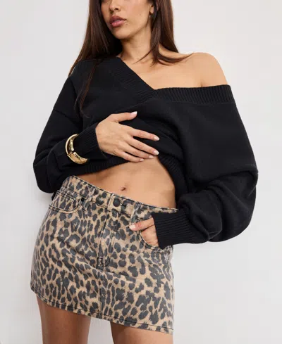 Good American Womens Leo Good 90's Denim Mini Skirt Lucky Leopard001 In Multi