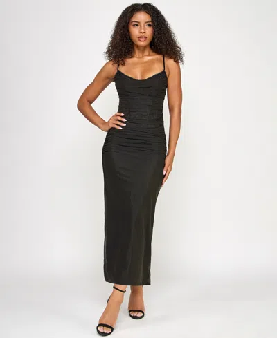 Seni & Cade Juniors' Sleeveless Lace Trim Corset Dress In Black