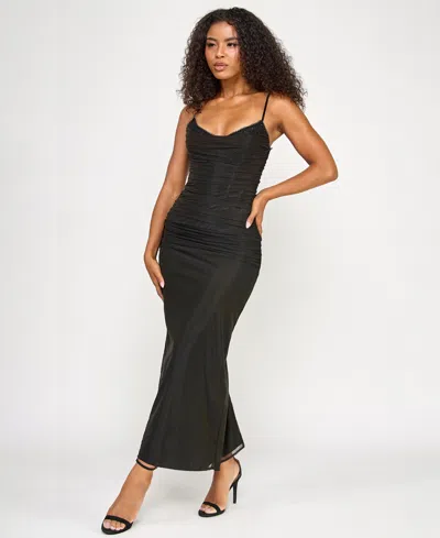 Seni & Cade Juniors' Sleeveless Lace Trim Corset Dress In Black