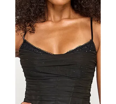 Seni & Cade Juniors' Sleeveless Lace Trim Corset Dress In Black