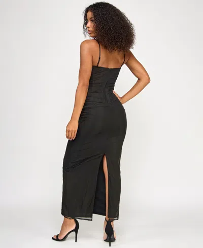 Seni & Cade Juniors' Sleeveless Lace Trim Corset Dress In Black