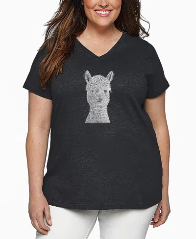 La Pop Art Plus Size Alpaca Word Art V-neck T-shirt In Gray