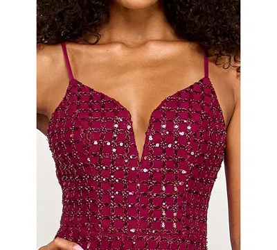 Seni & Cade Juniors' Sequin Power Mesh Gown In Burgundy
