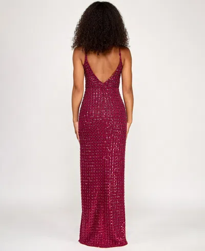 Seni & Cade Juniors' Sequin Power Mesh Gown In Burgundy