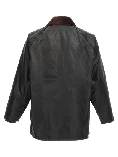 Barbour Beaufort Waxed Cotton Jacket With Corduroy Collar And Multiple Pockets In Black