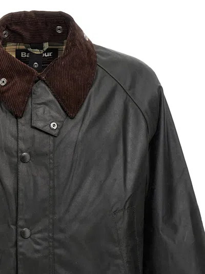 Barbour Beaufort Waxed Cotton Jacket With Corduroy Collar And Multiple Pockets In Black