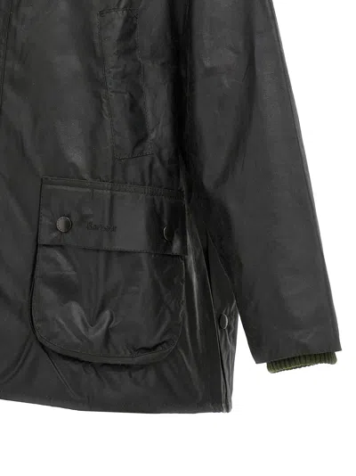 Barbour Beaufort Waxed Cotton Jacket With Corduroy Collar And Multiple Pockets In Black