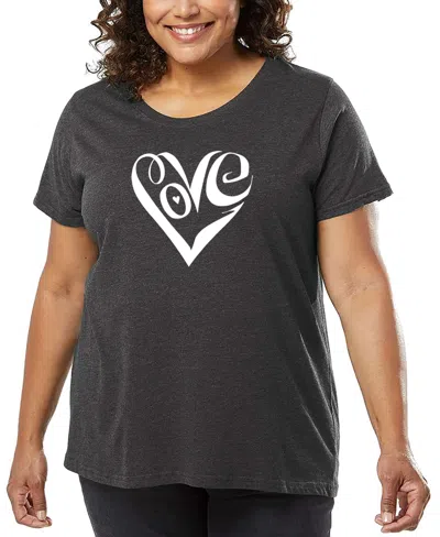 La Pop Art Plus Size Script Heart Word Art T-shirt In Gray