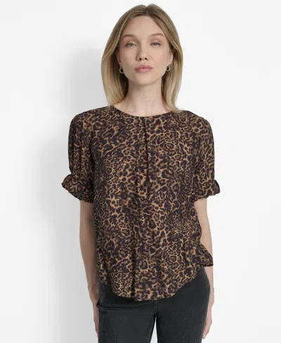 Dkny Women's Printed Voile Short-sleeve Blouse In Multi