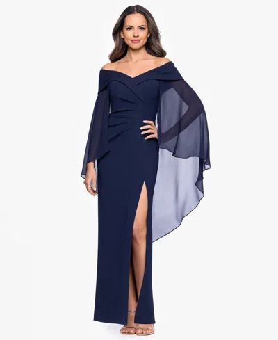 Xscape Women's Long Sleeve Maxi Dress In Blue