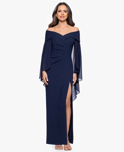 Xscape Women's Long Sleeve Maxi Dress In Blue