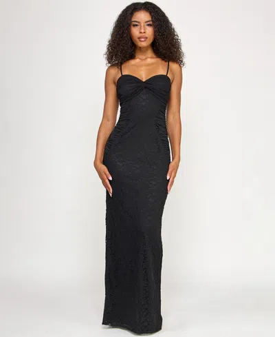 Seni & Cade Juniors' Front Twist Bandeau Bodice Gown In Black