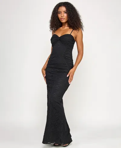 Seni & Cade Juniors' Front Twist Bandeau Bodice Gown In Black