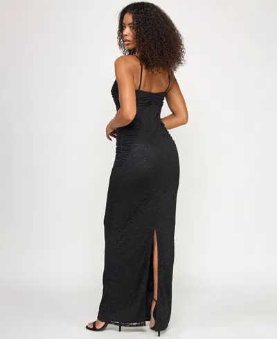 Seni & Cade Juniors' Front Twist Bandeau Bodice Gown In Black