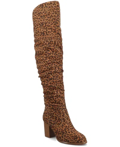 Journee Collection Womens Kaison Stacked Heel Over The Knee Boots In Brown