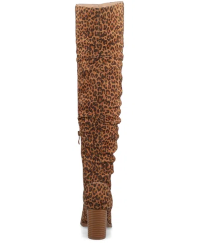 Journee Collection Womens Kaison Stacked Heel Over The Knee Boots In Brown