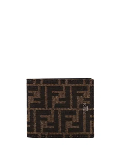Fendi Men Bifold Ff Jacquard Fabric Wallet In Brown