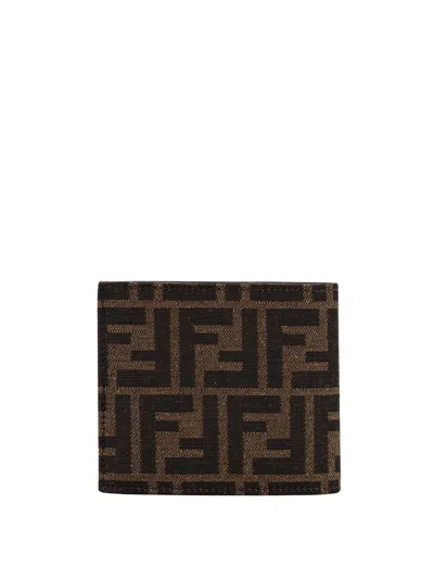 Fendi Men Bifold Ff Jacquard Fabric Wallet In Brown