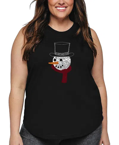 La Pop Art Plus Size Snowman Face Word Art Tank Top In Black