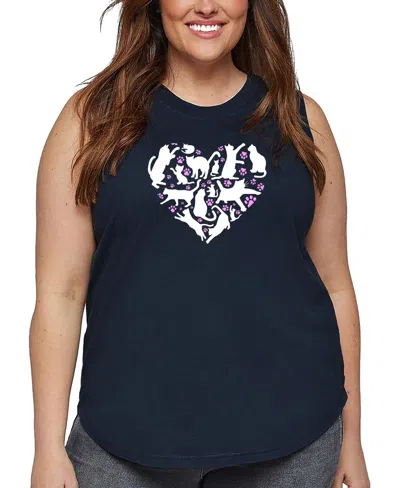La Pop Art La Pop Heart Plus Size Cat Heart Word Art Tank Top In Blue