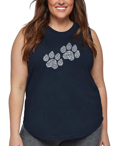 La Pop Art Plus Size Woof Paw Prints Word Art Tank Top In Blue