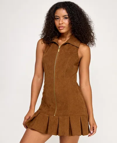 Seni & Cade Juniors' Sleeveless Collared Corduroy Dress In Brown
