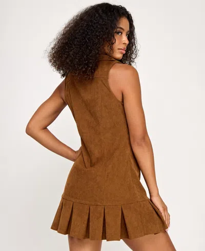 Seni & Cade Juniors' Sleeveless Collared Corduroy Dress In Brown