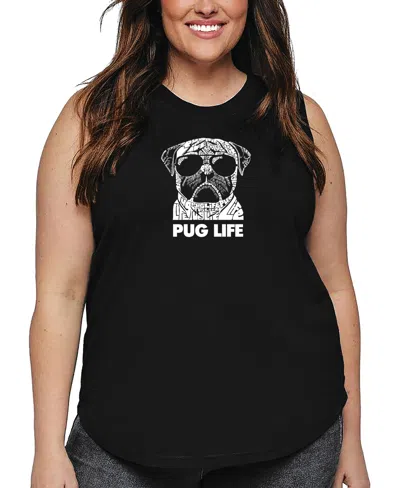 La Pop Art Plus Size Pug Life Word Art Tank Top In Black