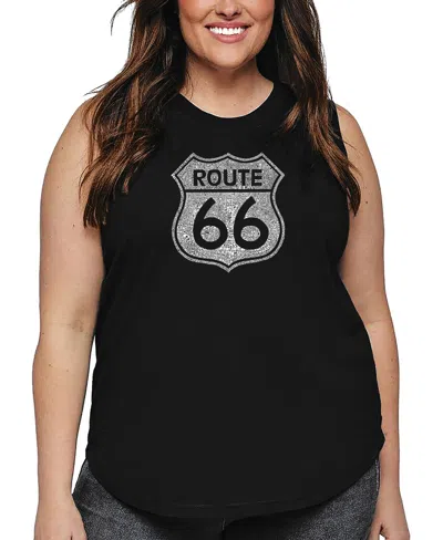 La Pop Art Plus Size Legendary Route 66 Word Art Tank Top In Black