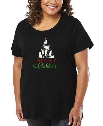 La Pop Art Plus Meowy Christmas Tree Word Art T-shirt In Black